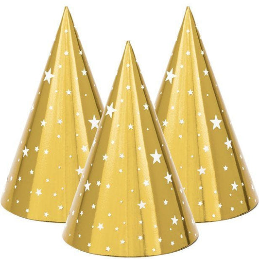Metallic Gold Star Cone Hats (6pk)