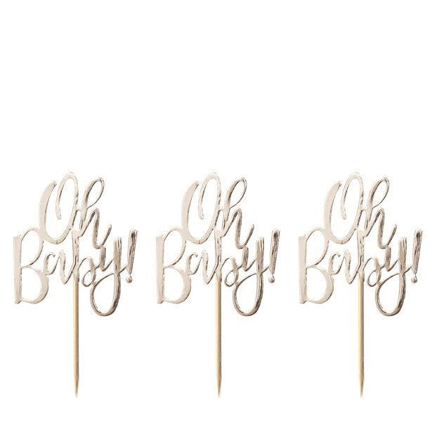Oh Baby!' Gold Foil Cupcake Toppers (12pk)