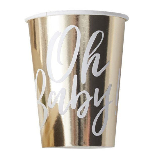 Oh Baby' Gold Foiled Paper Cups - 255ml (8pk)