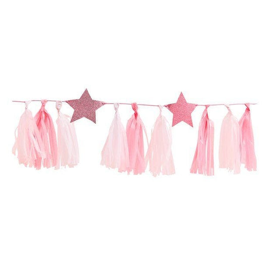 Pamper Party Pink Glitter Star Tassel Garland - 2m