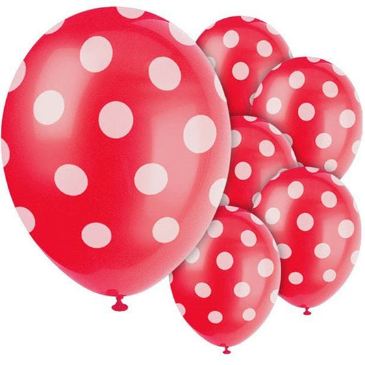 Red Decorative Polka Dots Balloons - 12" Latex (6pk)