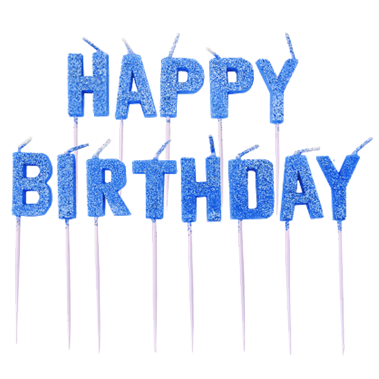 Blue Glitter 'Happy Birthday' Pick Candle