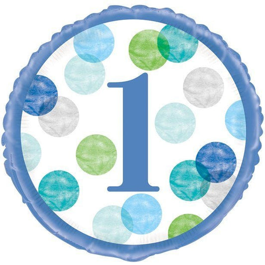 Blue Dots 1st Birthday Foil Balloon - 18"