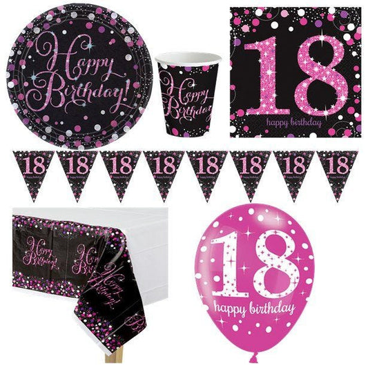 Pink Celebration 18th Birthday - Deluxe Party Party Pack For 8
