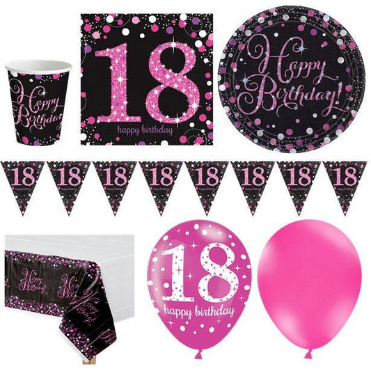 Pink Celebration 18th Birthday - Deluxe Party Pack for 16