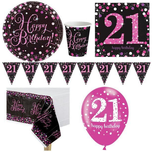 Pink Celebration 21st Birthday - Deluxe Party Party Pack For 8