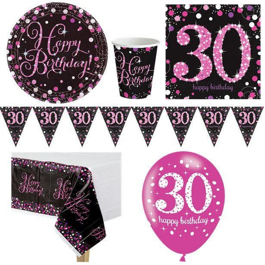 Pink Celebration 30th Birthday - Deluxe Party Party Pack For 8