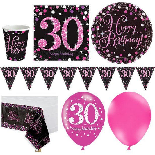 Pink Celebration 30th Birthday - Deluxe Party Pack for 16