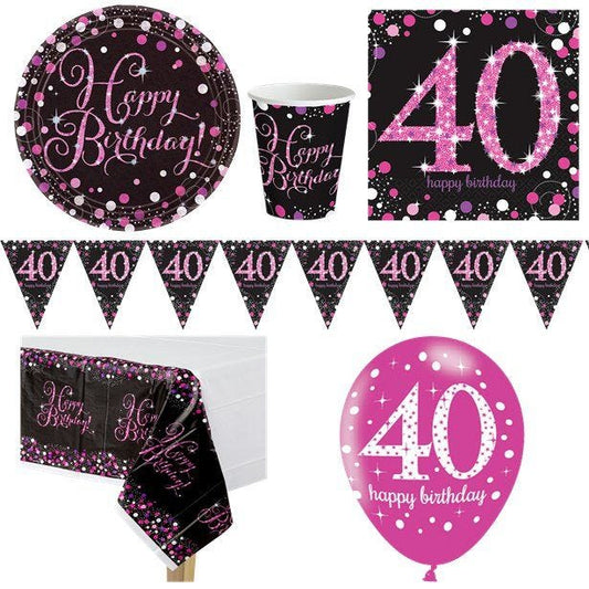 Pink Celebration 40th Birthday - Deluxe Party Party Pack For 8
