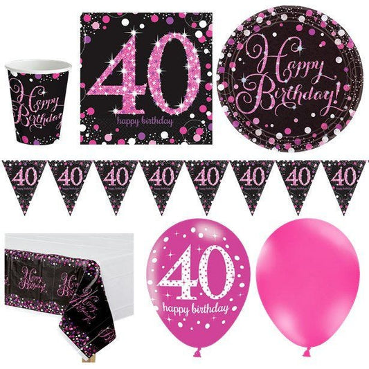 Pink Celebration 40th Birthday - Deluxe Party Pack for 16