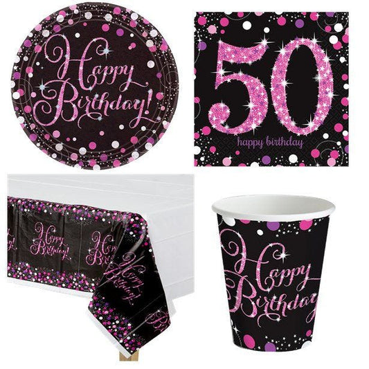 Pink Celebration 50th Birthday - Value Party Pack For 8