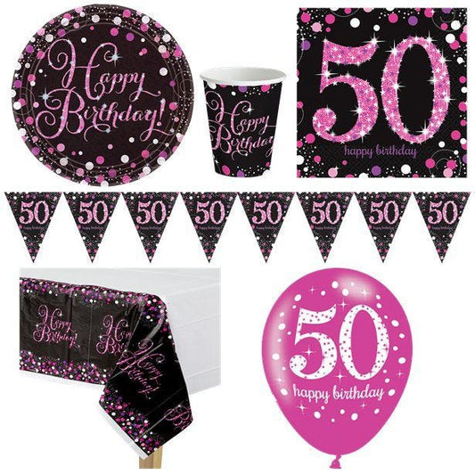 Pink Celebration 50th Birthday - Deluxe Party Party Pack For 8
