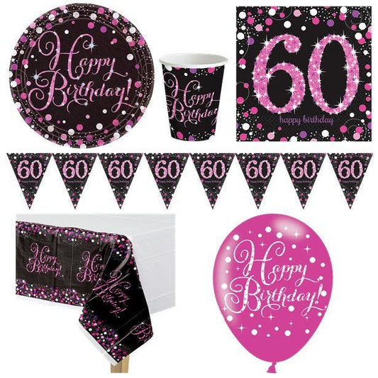 Pink Celebration 60th Birthday - Deluxe Party Pack For 8