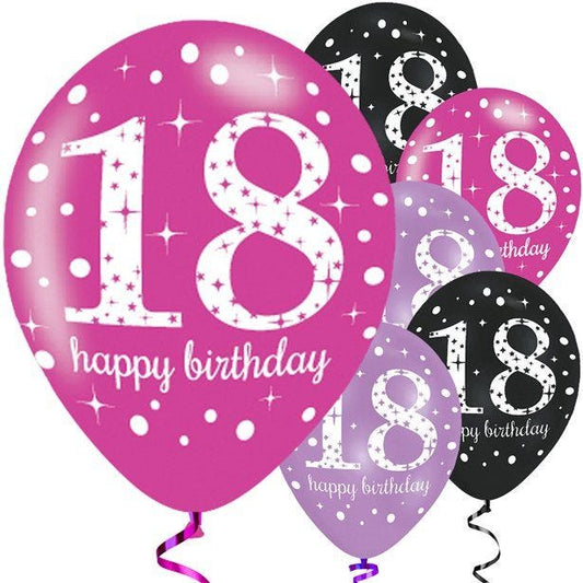 Happy 18th Birthday Pink Mix Latex Balloons - 11" (6pk)
