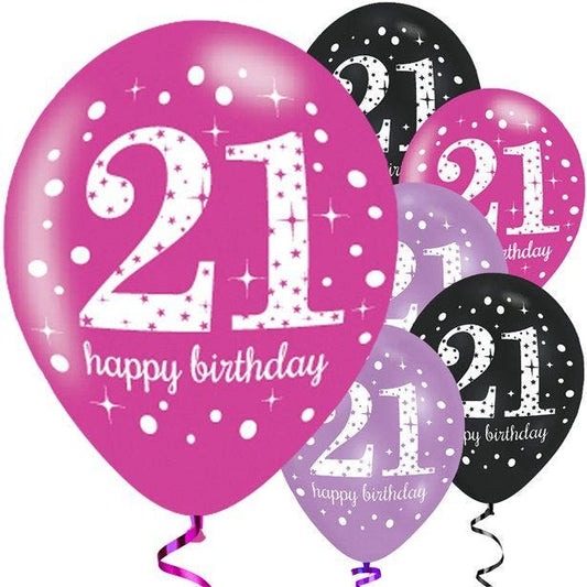 Happy 21st Birthday Pink Mix Latex Balloons - 11" (6pk)