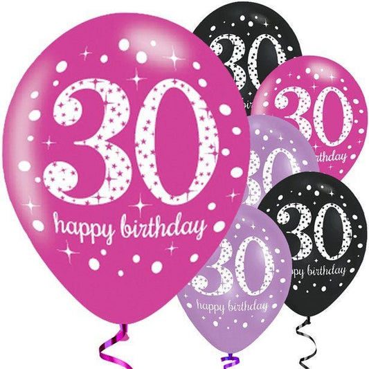 Happy 30th Birthday Pink Mix Latex Balloons - 11" (6pk)