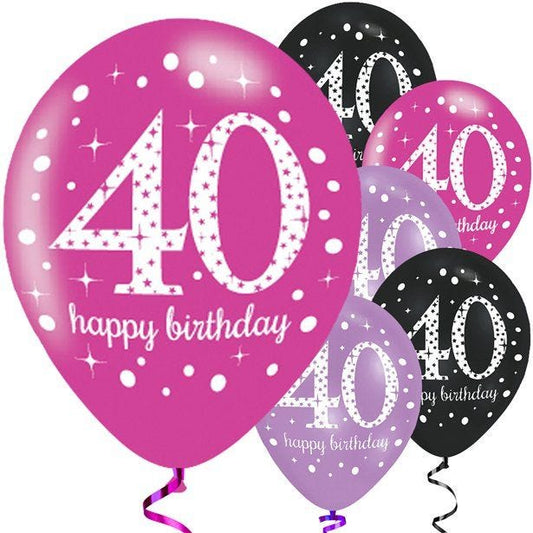 Happy 40th Birthday Pink Mix Latex Balloons - 11" (6pk)