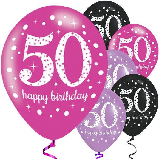 Happy 50th Birthday Pink Mix Latex Balloons - 11" (6pk)