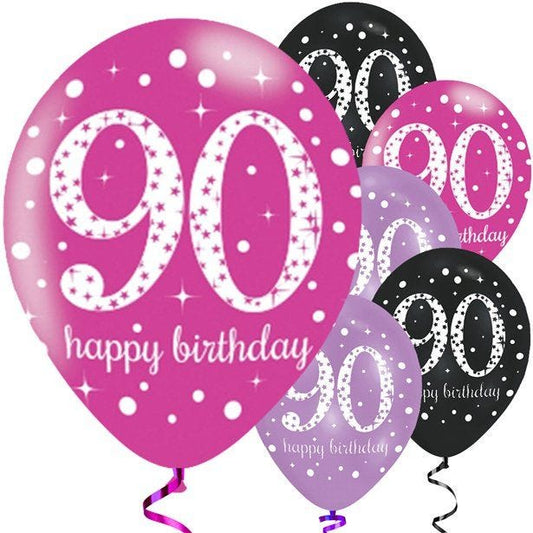 Happy 90th Birthday Pink Mix Latex Balloons - 11" (6pk)