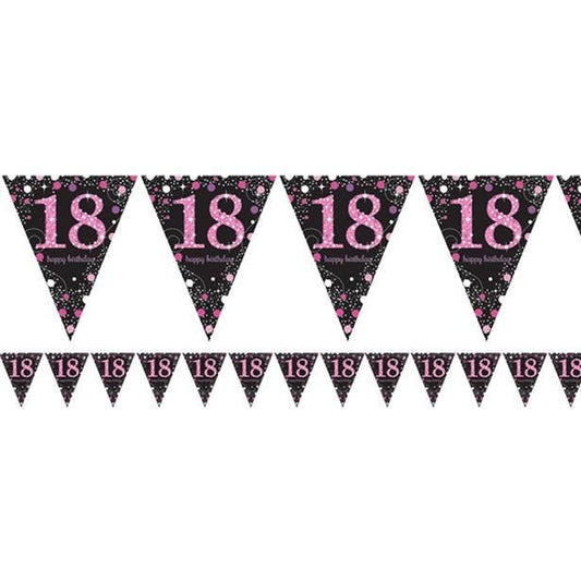 Pink Age 18 Holographic Plastic Bunting - 4m