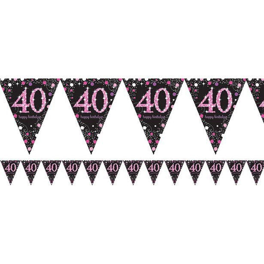 Pink Age 40 Holographic Plastic Bunting - 4m