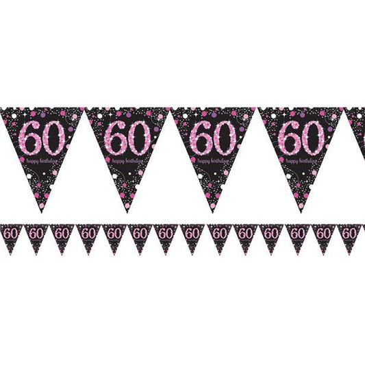 Pink Age 60 Holographic Plastic Bunting - 4m