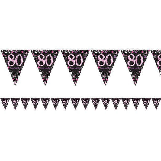 Pink Age 80 Holographic Plastic Bunting - 4m