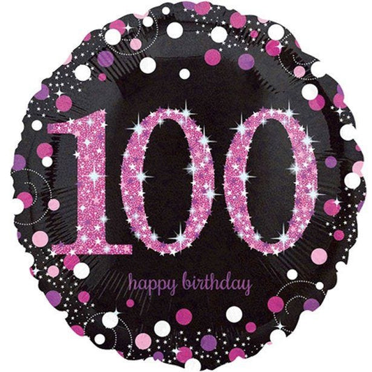 Happy 100th Birthday Pink Holographic Foil Balloon - 18"