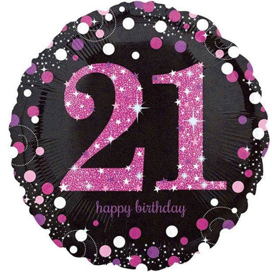 Happy 21st Birthday Pink Holographic Foil Balloon - 18"