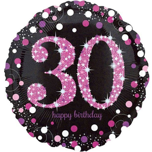 Happy 30th Birthday Pink Holographic Foil Balloon - 18"