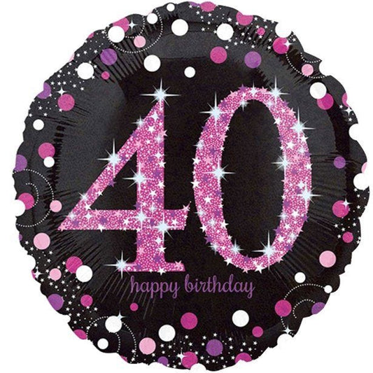 Happy 40th Birthday Pink Holographic Foil Balloon - 18"