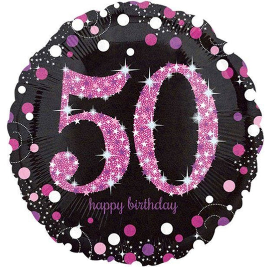 Happy 50th Birthday Pink Holographic Foil Balloon - 18"