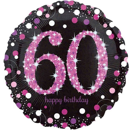 Happy 60th Birthday Pink Holographic Foil Balloon - 18"