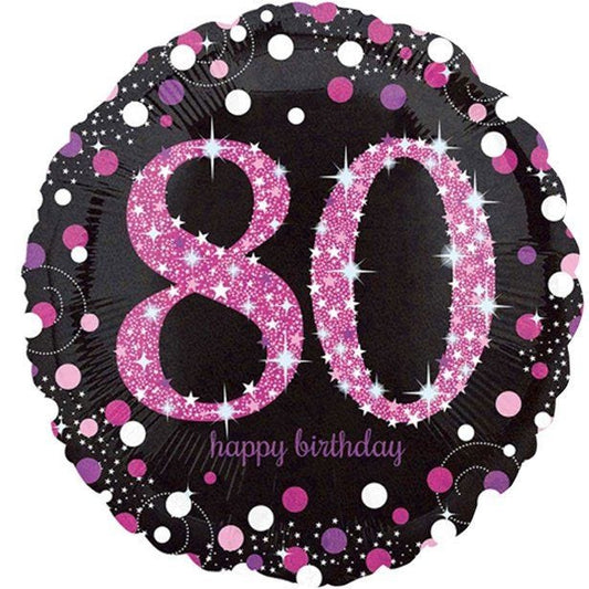 Happy 80th Birthday Pink Holographic Foil Balloon - 18"