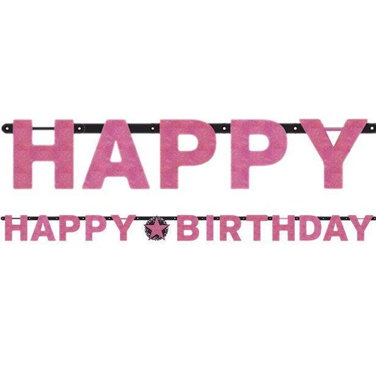 Pink 'Happy Birthday' Holographic Paper Letter Banner - 2.1m