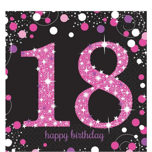 Pink Happy 18th Birthday Paper Napkins - 33cm (16pk)