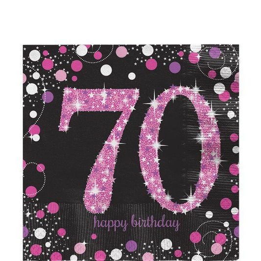 Pink Happy 70th Birthday Paper Napkins - 33cm (16pk)