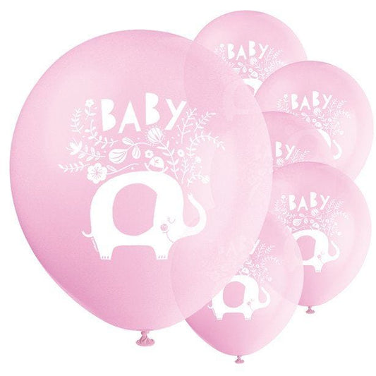 Pink Floral Elephant Latex Balloons - 12" (8pk)