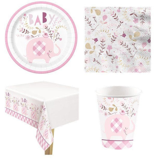 Pink Floral Elephant Baby Shower - Value Party Pack for 8