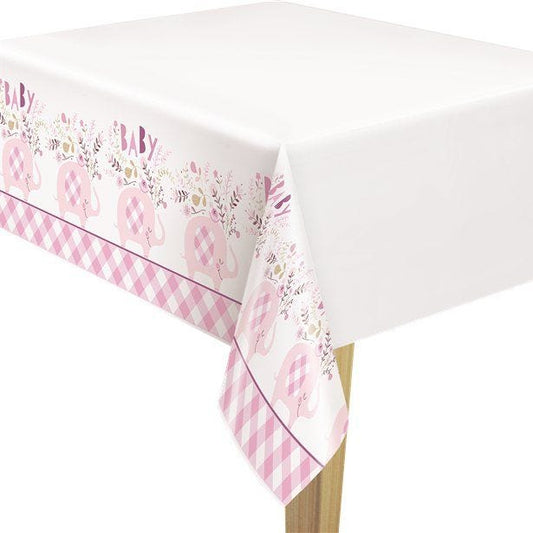 Pink Floral Elephant Plastic Tablecover - 1.4m x 2.1m