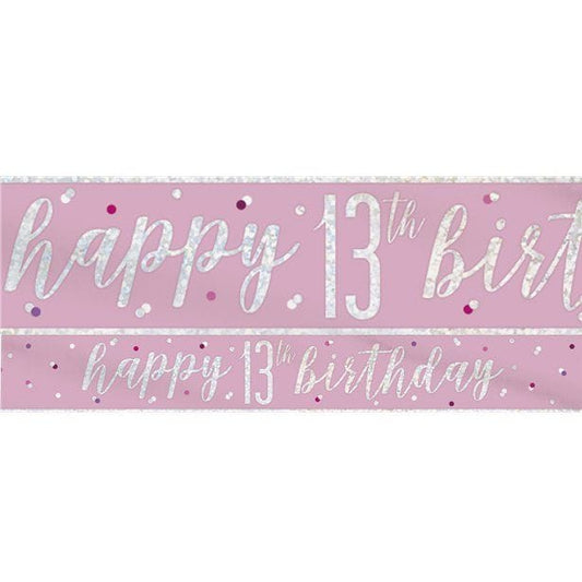 Pink 'Happy 13th Birthday' Foil Banner - 2.75m