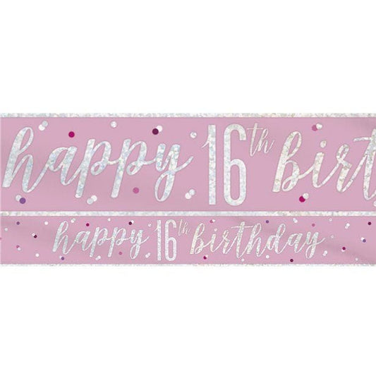 Pink 'Happy 16th Birthday' Foil Banner - 2.75cm