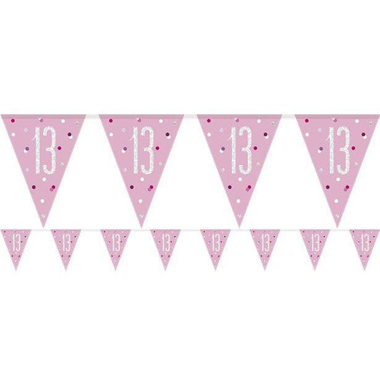 Pink 13th Birthday Plastic Bunting - 2.75m