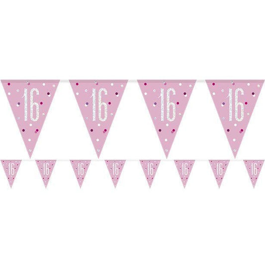 Pink 16th Birthday Plastic Bunting - 2.75m