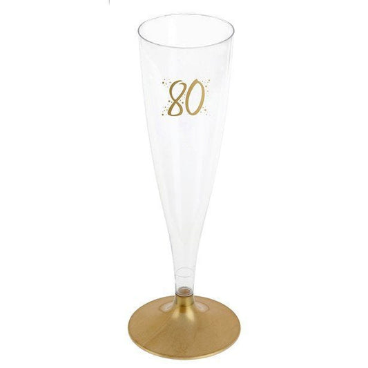 80th Gold Champagne Flutes - 140ml (6pk)