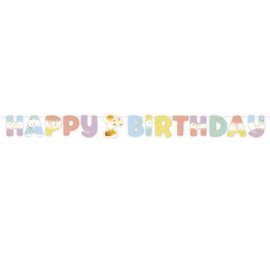 Pastel Rainbow Happy 1st Birthday Banner - 1.8m
