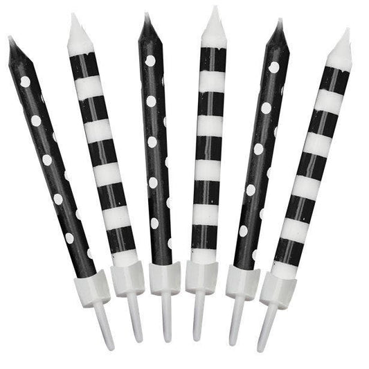 Black Dots And Stripes Candles - 6cm (12pk)