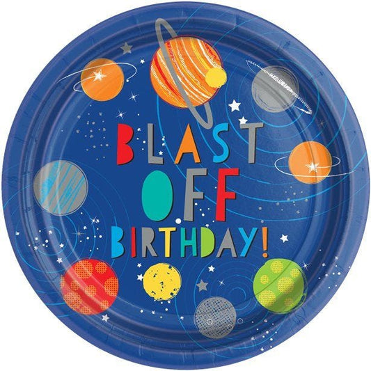 Blast Off Birthday Party Plates - 23cm (8pk)