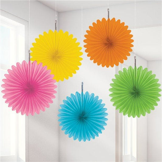 Multicoloured Paper Fan Decorations - 15cm (5pk)