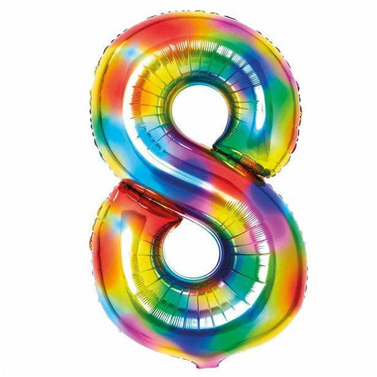 Number 8 Rainbow Foil Balloon - 34"